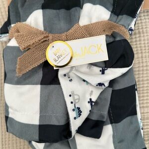 Lila & Jack Baby Blanket - blue and white plaid with car print on other side